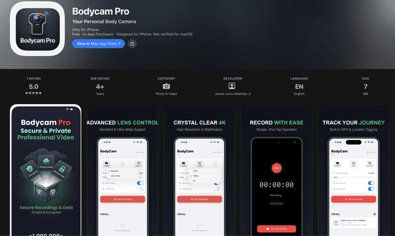 Bodycam Pro — Complete iOS App + Source Code product screenshot